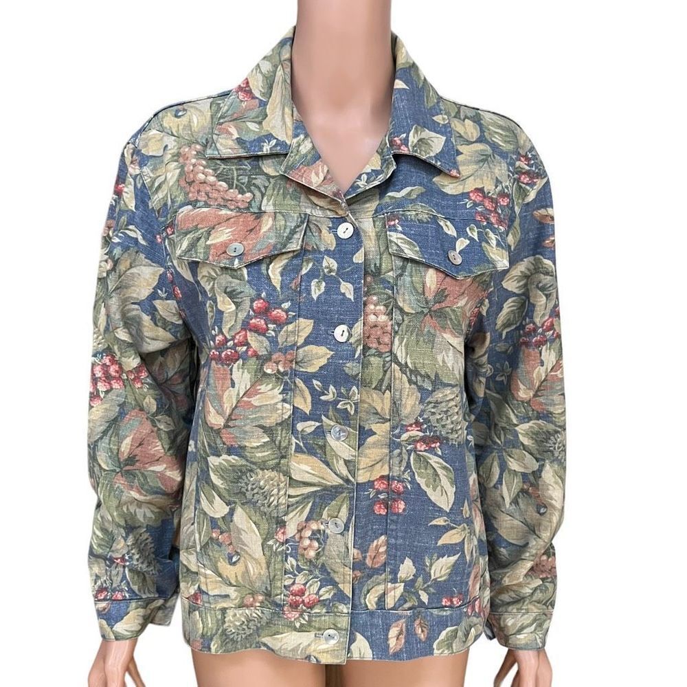 Norm Thompson Vintage Multicolor Floral Jacket cotton/linen blend Size M